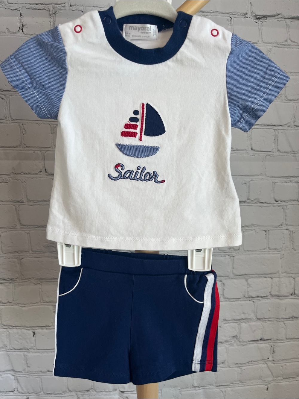 ⭐️⭐️PICK 5 / $20 Mayoral Baby White & Navy Sailor Tee with Navy Shorts